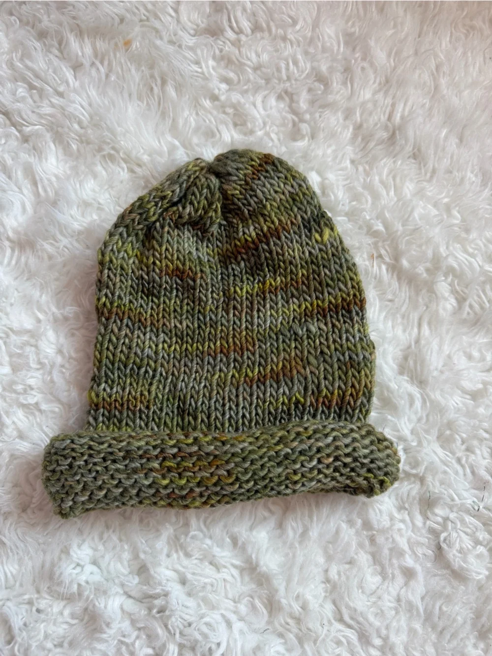 Handknit Beanie Hand dyed Merino Wool - Shrek’s Swamp